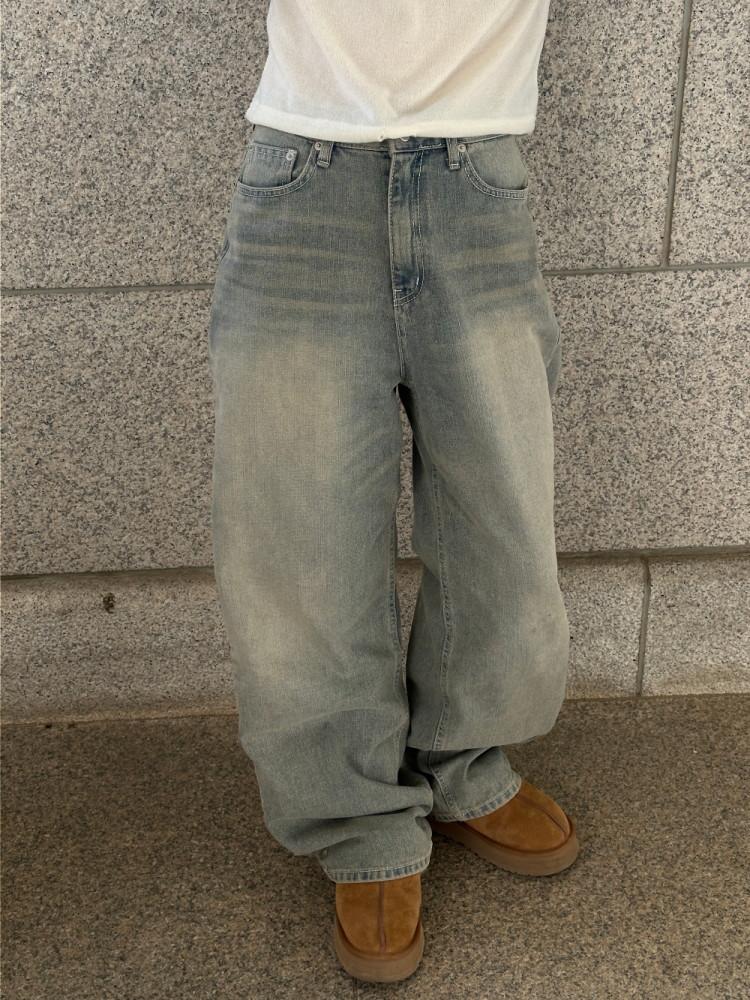 여자 가을 빈티지 워싱 데님팬츠 연청 OOTJ