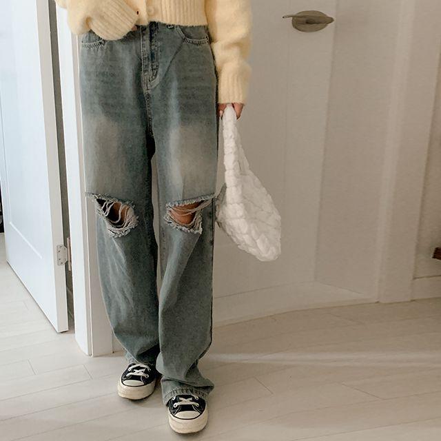 [earlybird] aboli - 빈티지찢청와이드pants/찢청/무릎찢청/청바지/가을신상/와이드데님/데님