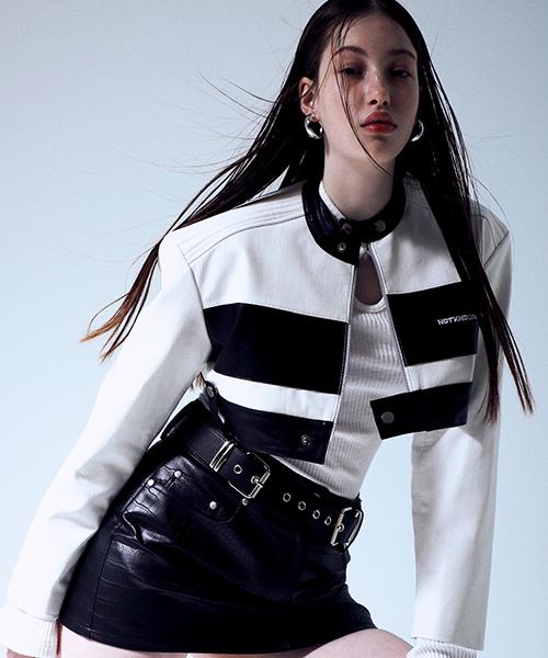 Crop Racing Leather Jacket_Black