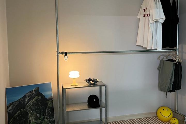 W08 파이프 행거 2단 대형 이동식 창고 철제 시스템 헹거 구제 매장 인테리어