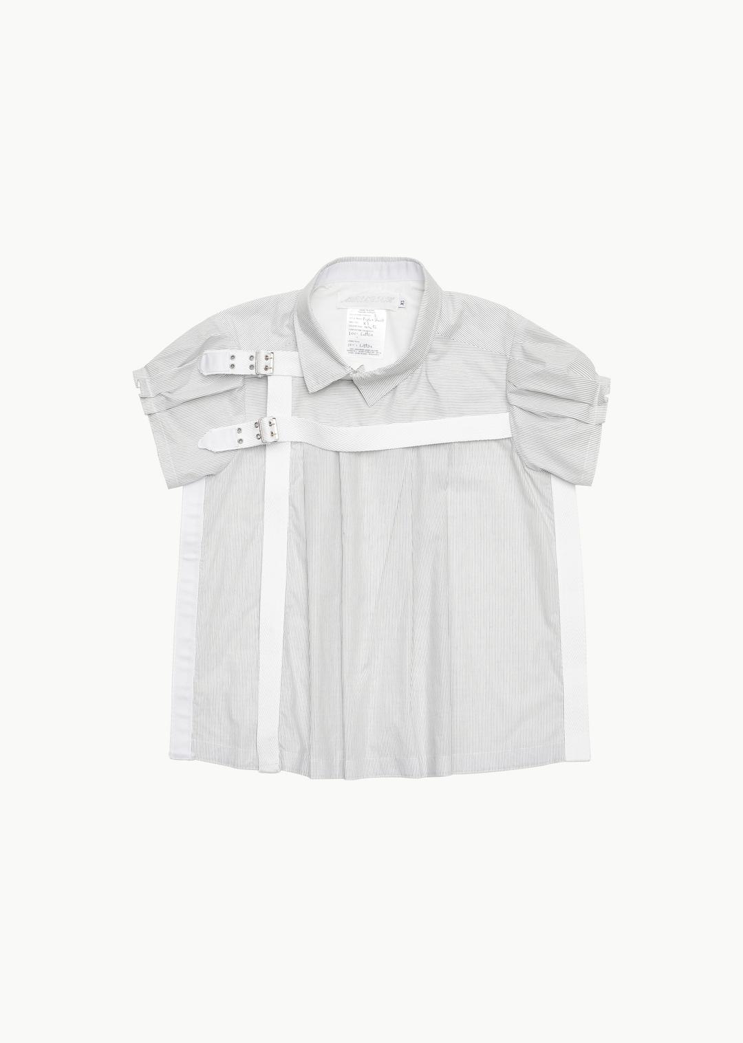backless striped poplin shirt, white/grey