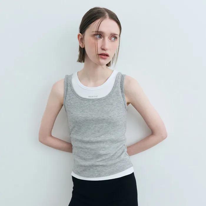 W LAYERED SLEEVELESS melange gray