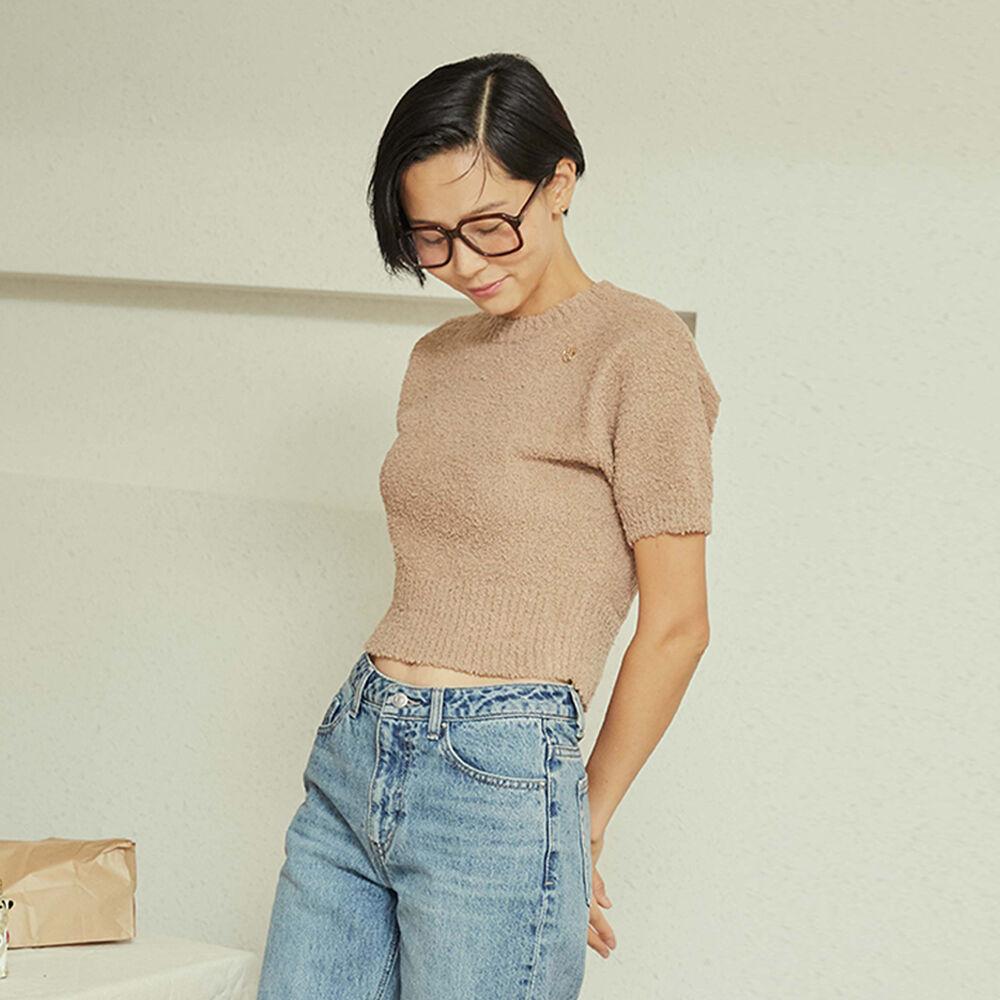 부클 크롭 니트 베이지