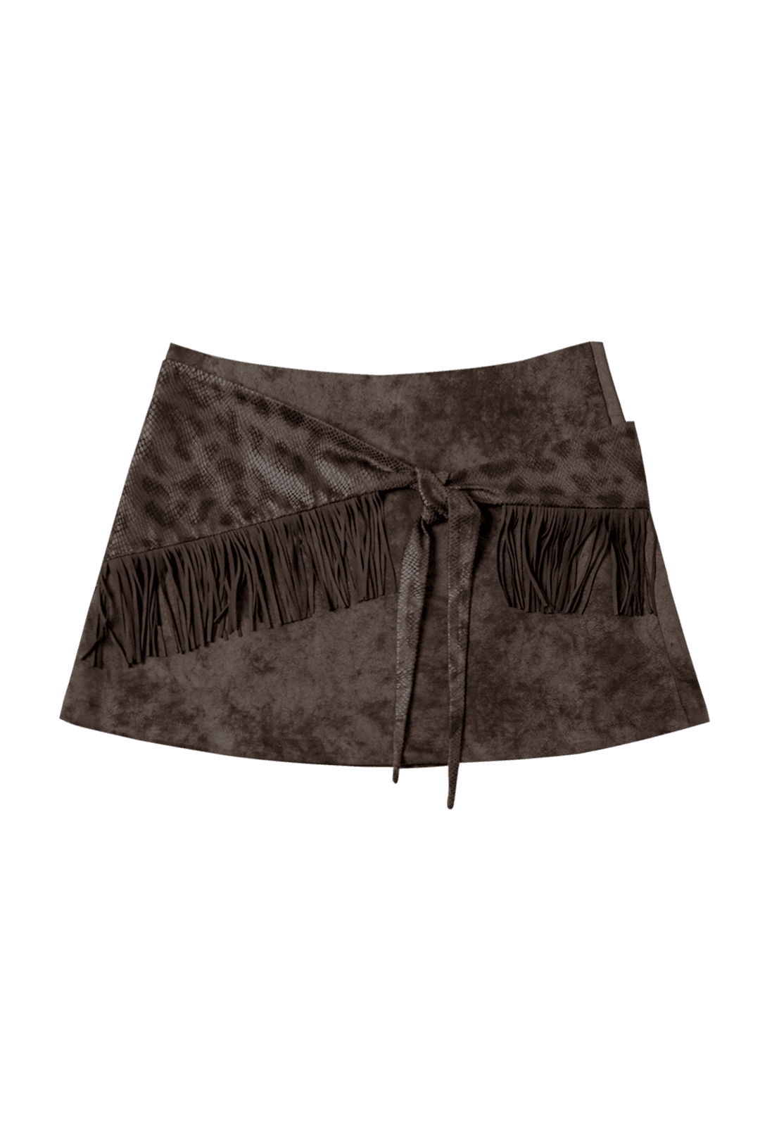 FRINGE WRAP LEATHER SKIRT #BROWN | 달링유어배드