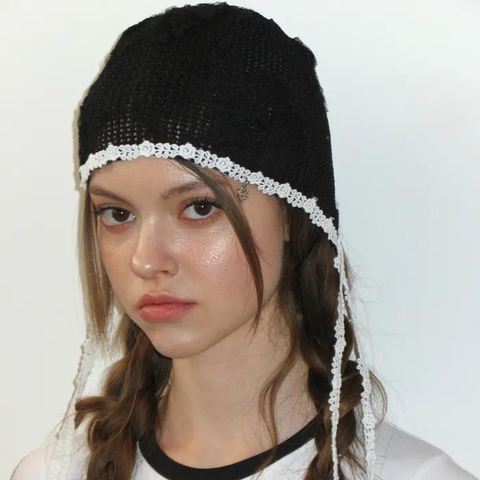 LACE CROCHET BONNET_BLACK