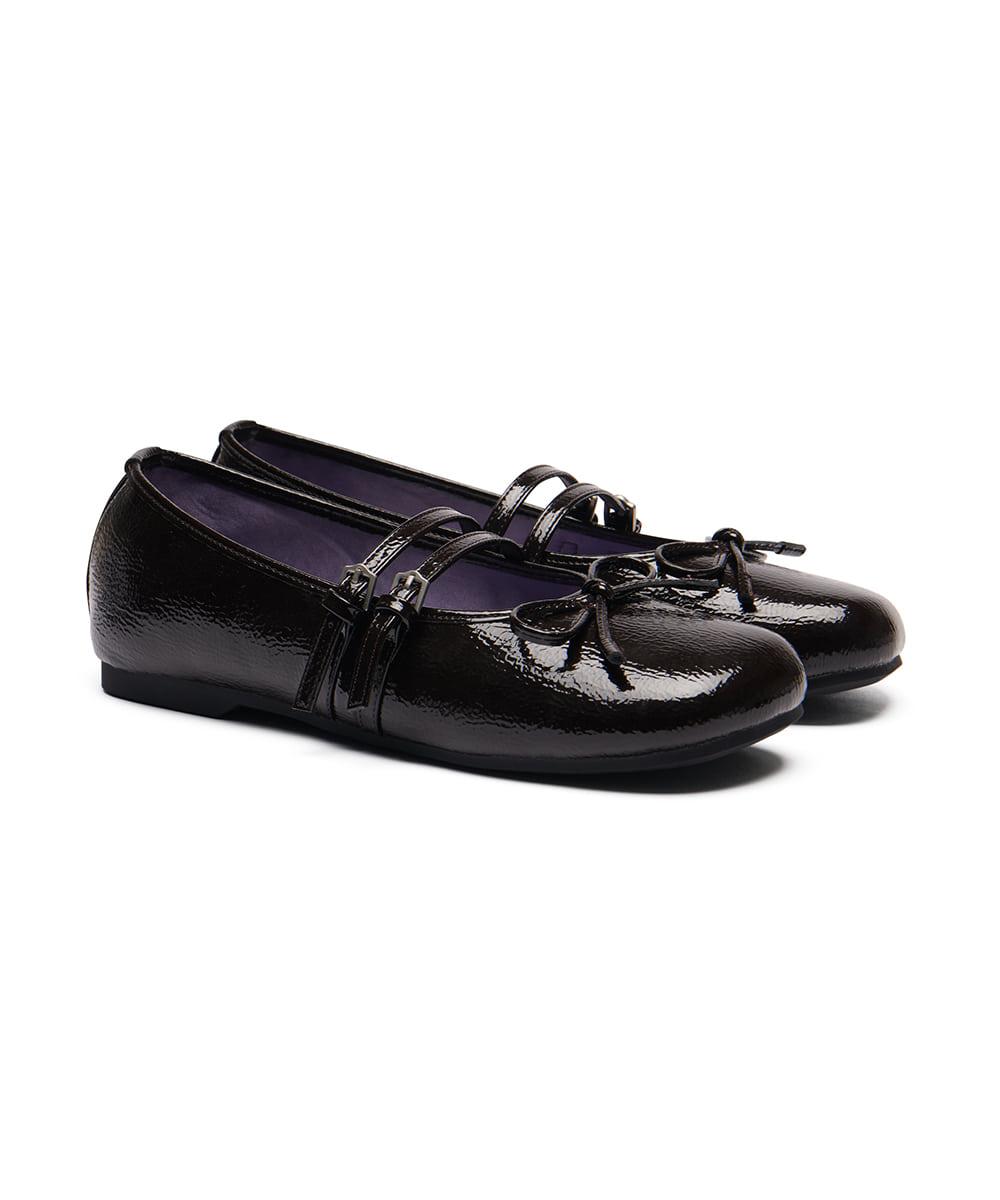 [규진규원 착용][PRE-ORDER | 1차 : 03.11, 2차 : 03.24이내 출고] SQUARE TOE TWO STRAP MARYJANES(ENAMEL) - DARK BROWN