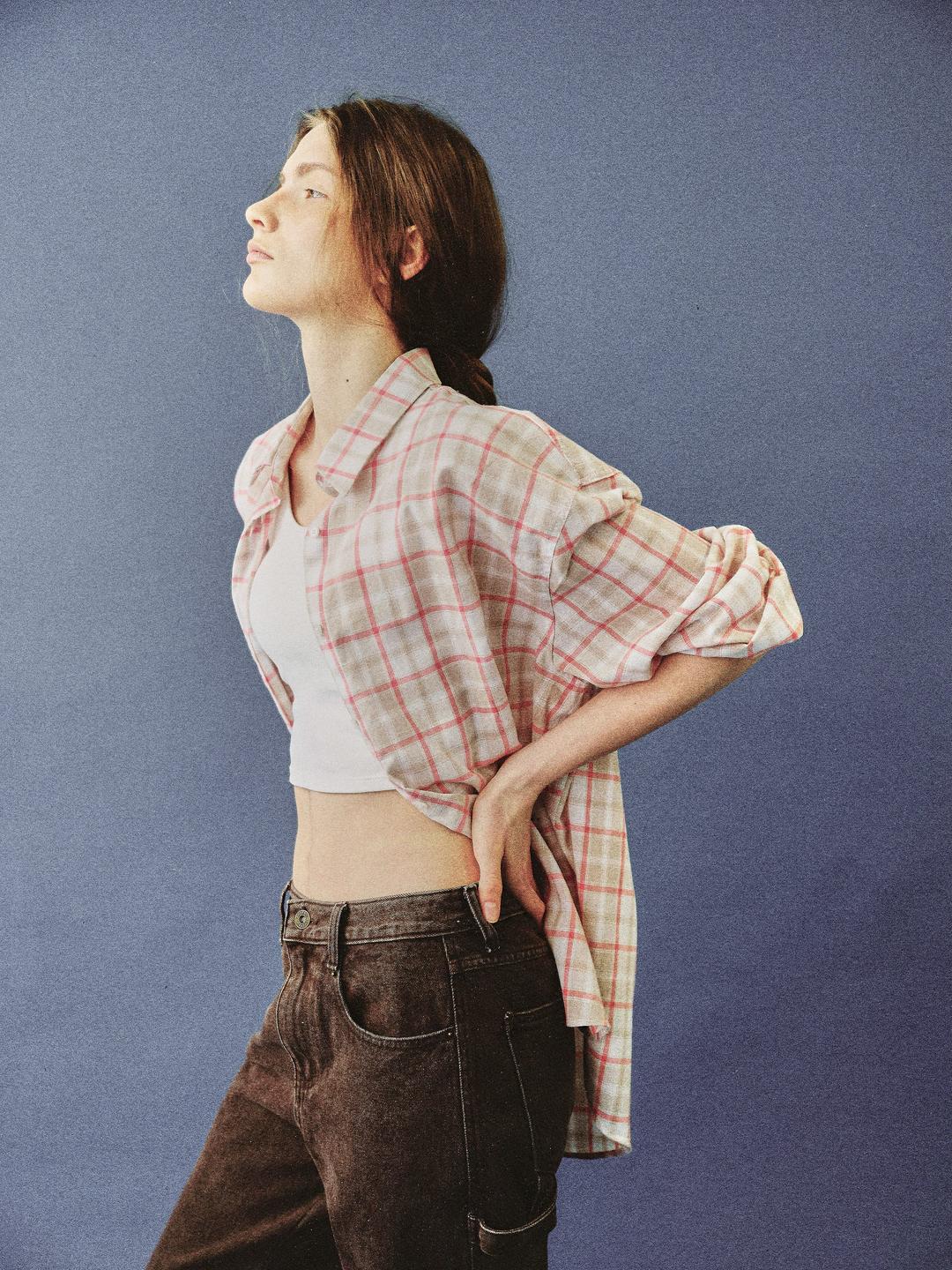 Washing check shirt ( red )