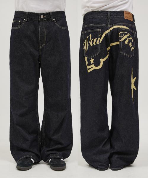 백 그래픽 파라슈트 데님 팬츠 인디고블루