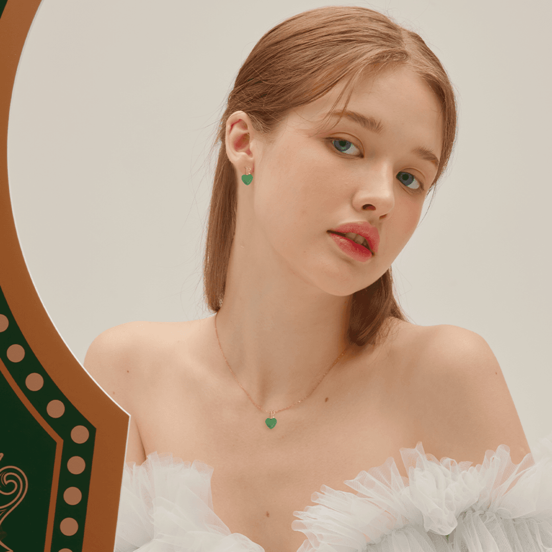 14k 하트봉봉 그린 칼세도니 귀걸이 MF023E