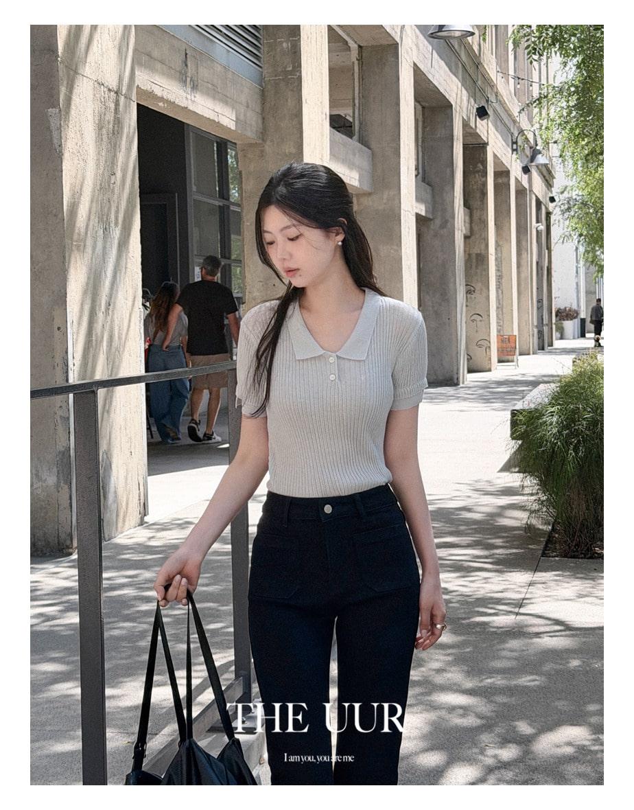 uur vinyl half button knit [soft-blue]