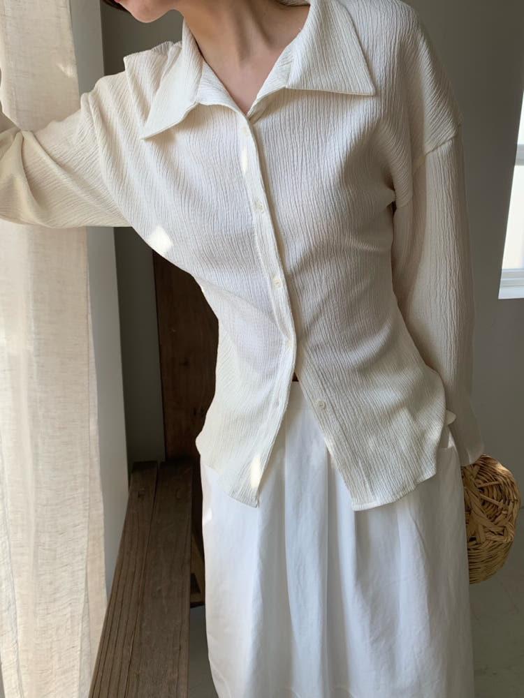 [크림,블랙 당일출고] 리버티 빅카라 블라우스 카라 주름 플리츠 데일리 셔츠