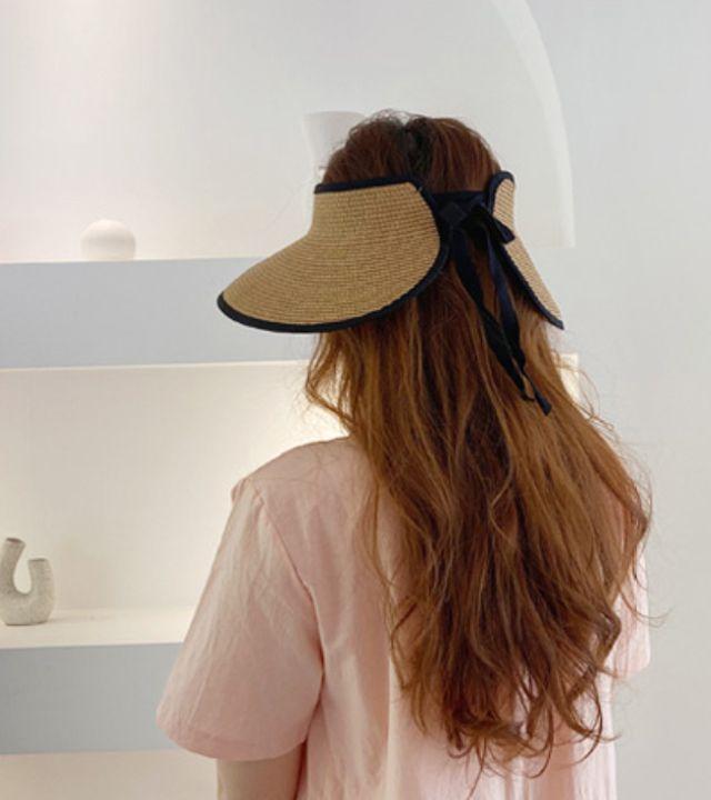 러블리 심플 리본 돌돌이 라피아 밀짚 여름 모자