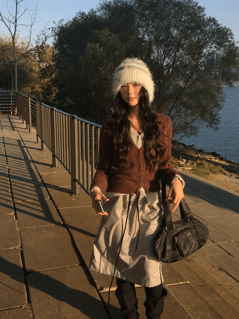 아브 Layered Color Two Tone Cardigan