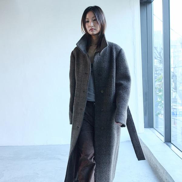 Straight Belted Coat - checkered brown