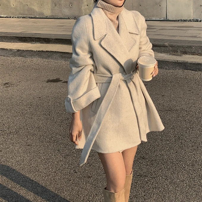 [자체제작] 2ver. 제노바 캐시미어5% 스티치 벨티드 로브 핸드메이드 코트 (숏/롱) -4 color