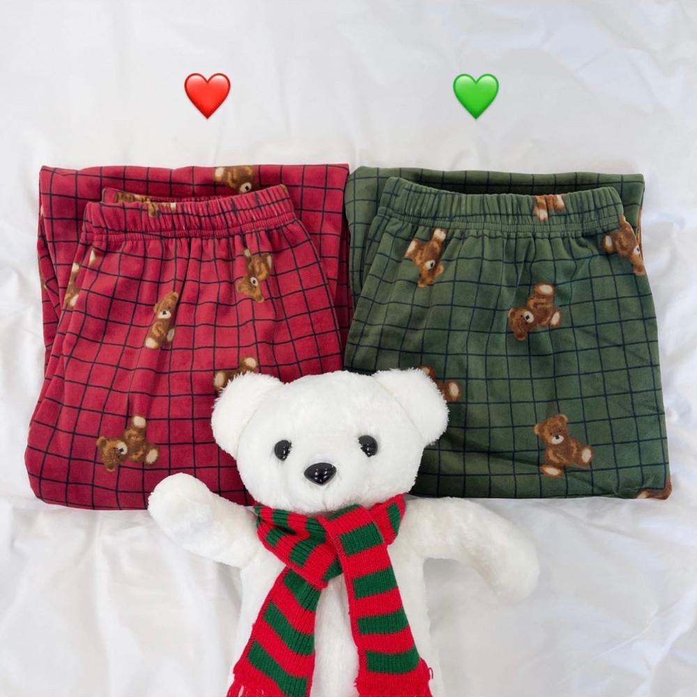 수면잠옷 커플 체크곰 극세사 겨울 파자마 수면바지