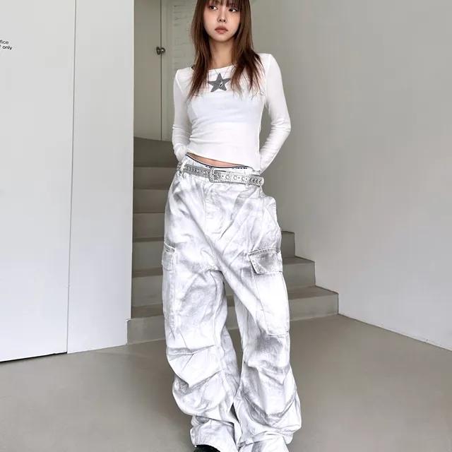 smoke vintage cargo denim pants