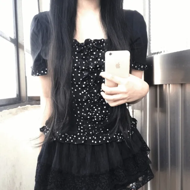 [단독진행⋆˚]ruffle dot frill top 러플 도트 프릴 반팔 블라우스