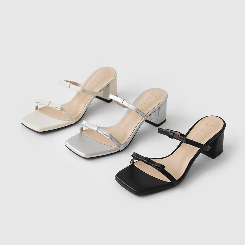 플루어 스퀘어 리본 샌들 뮬 (5cm)