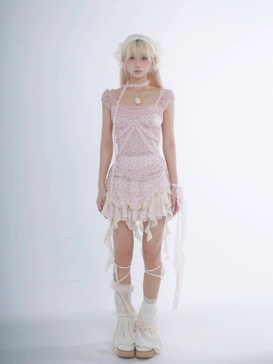 Made of sugar and dream - Rose Island Floral Crop Top Tank Linne - S / Pink