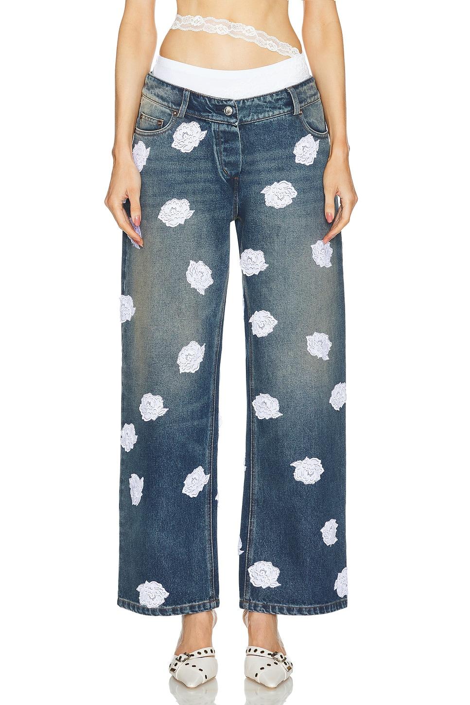 V-shape Waist Washed And Stained Denim