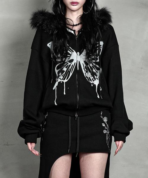 BUTTERFLY SPLATTER ZIP-UP #BLACK (기모/퍼탈부착)