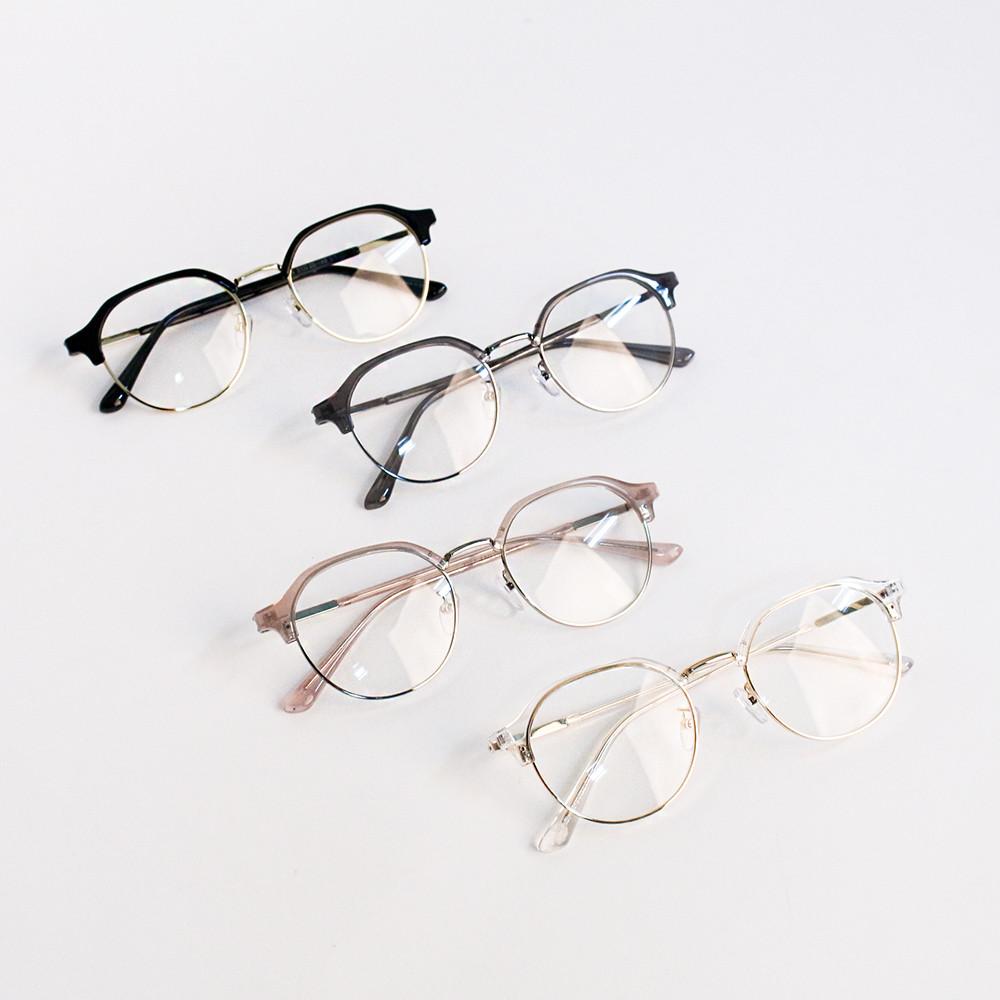 하금테 블루라이트차단 투명 안경테 반무테 남자 여자 시력보호 패션 투명 뿔테 안경