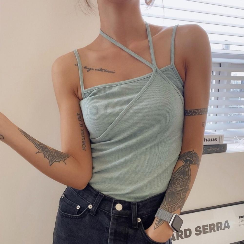 레이어드 이중 홀터넥 끈나시 티셔츠(3color)