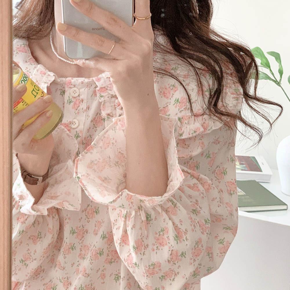 [2컬러] 러비플라워 파자마 빅카라 긴팔 잔꽃 빈티지 선물 파자마 우정 파티 홈웨어