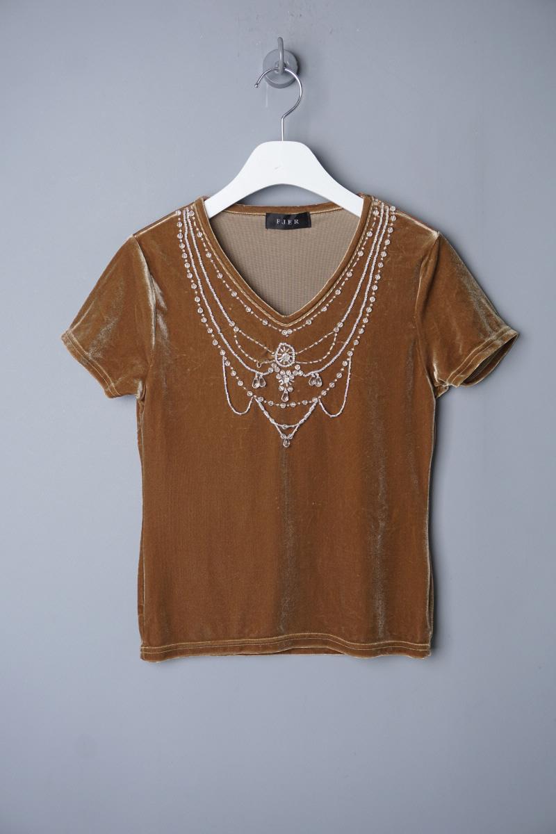 FJER beaded stretch veloue top