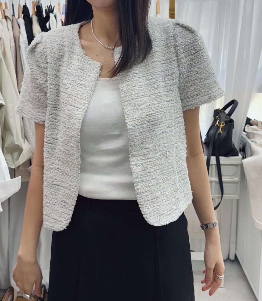 브 어깨셔링 트위드가디건/시원한소재 얇음