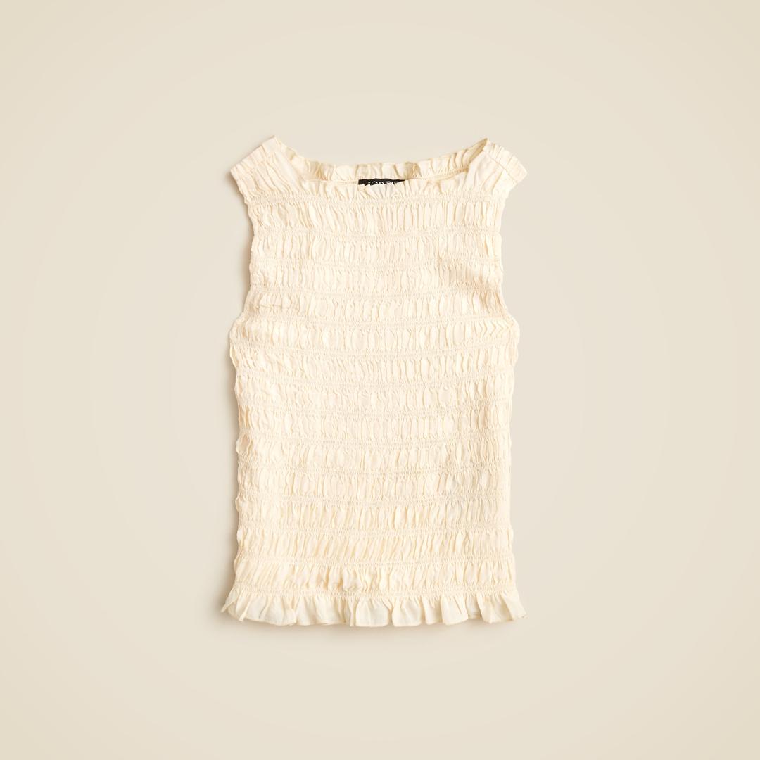 Smocked shell tank top in crepe de chine