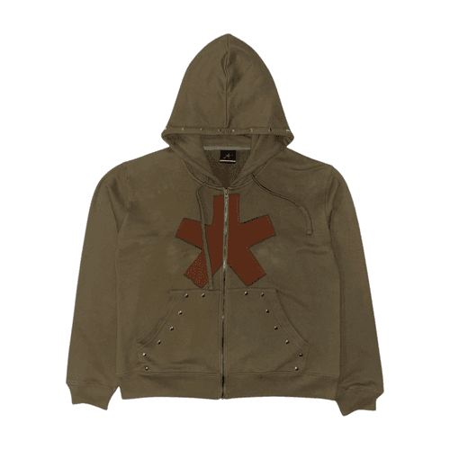 Star Patched Hoodie Zip-up(KHAKI)
