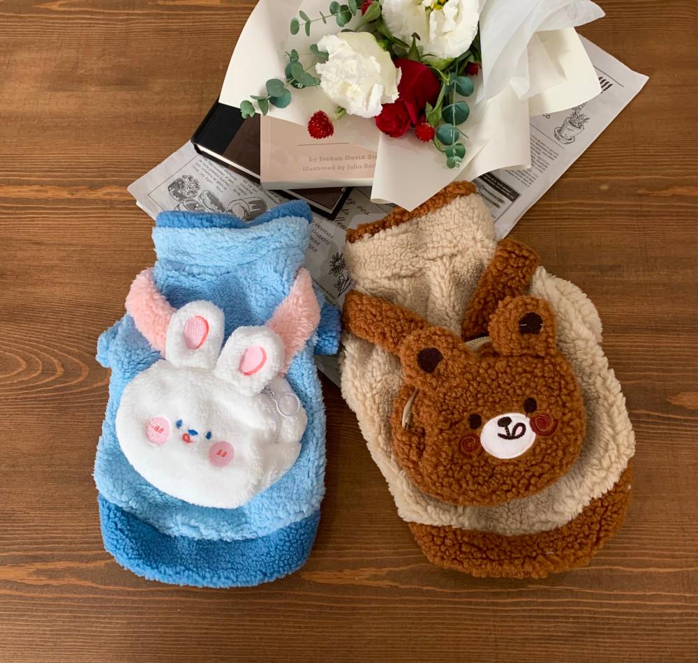 [당일출고] 샵미니스 강아지옷 토끼/곰 뽀글이 가방 후리스 자켓 S-XXL