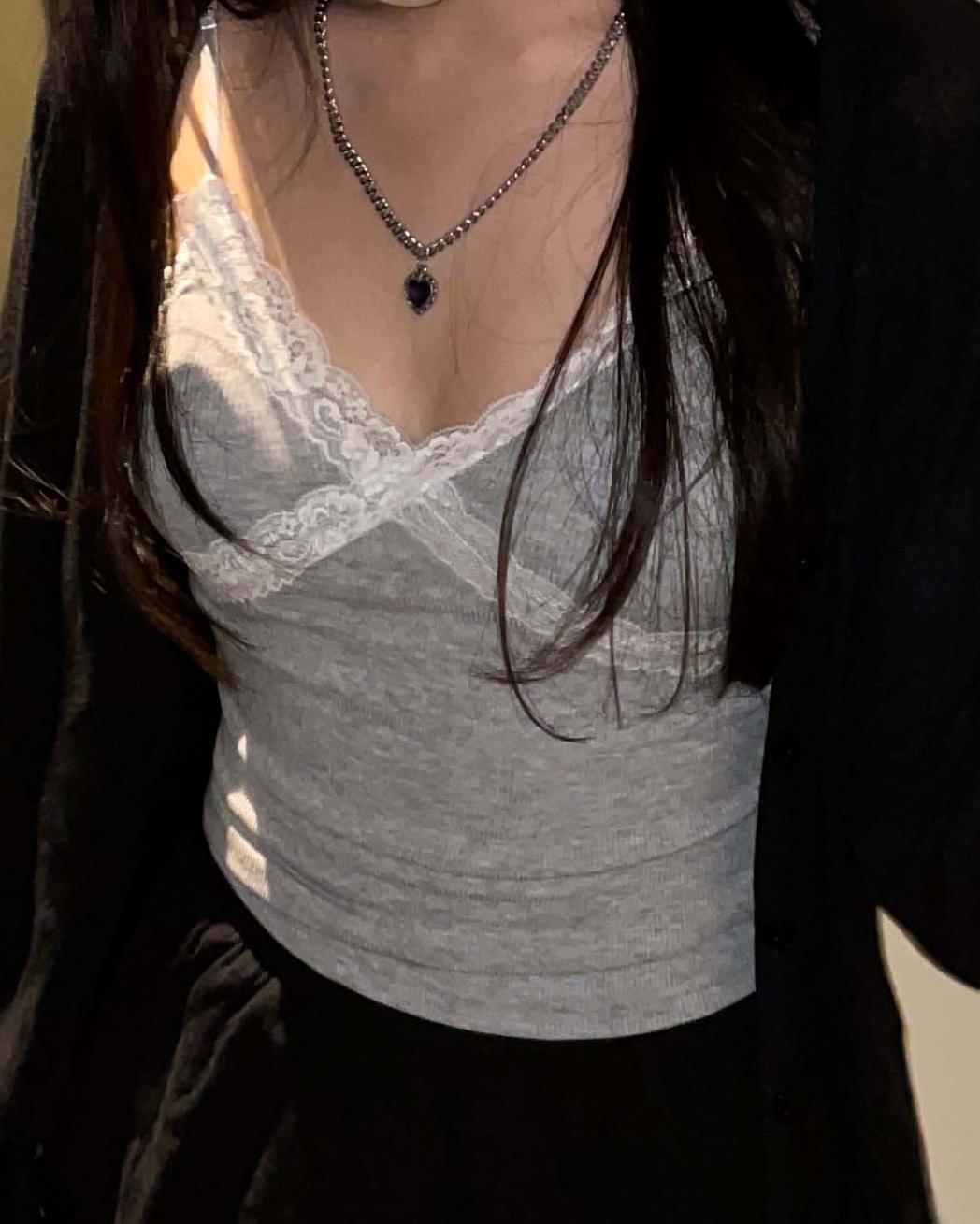 레이스 프릴 나시 이너 캡나시 골지 민소매 스판 인견끈 여성나시티