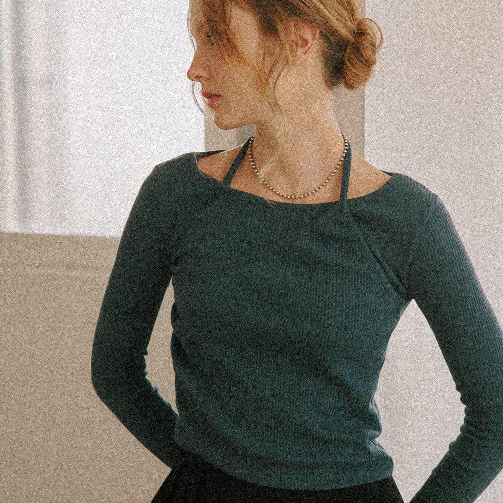 LAYERD HALTER NECK LONG SLEEVE DARK BLUE