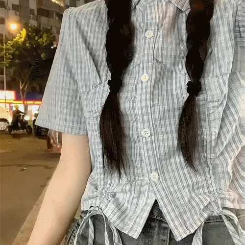 [드로우 스트링] 체크 반팔 셔츠