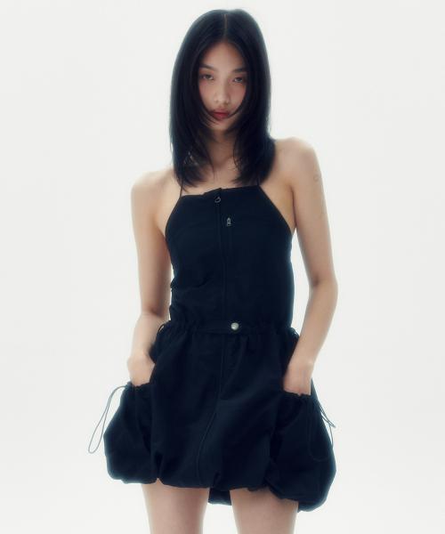 슬리브리스 벌룬 미니 드레스 [블랙]