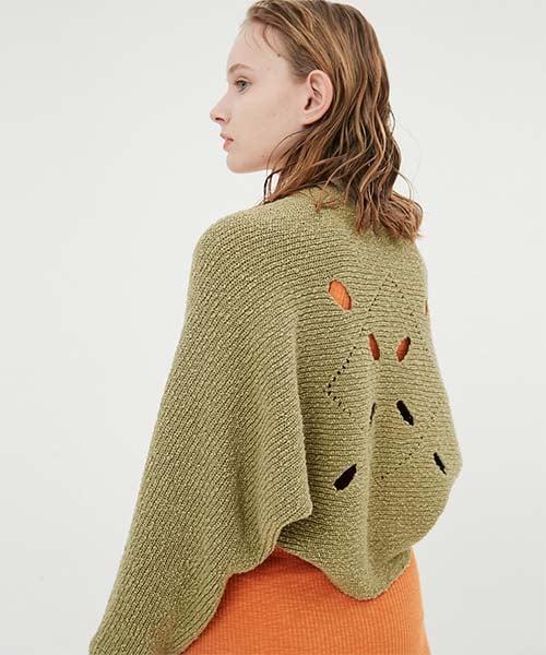 ESSENTIAL_Eclipse Argyle Hole Knit Bolero [Olive]