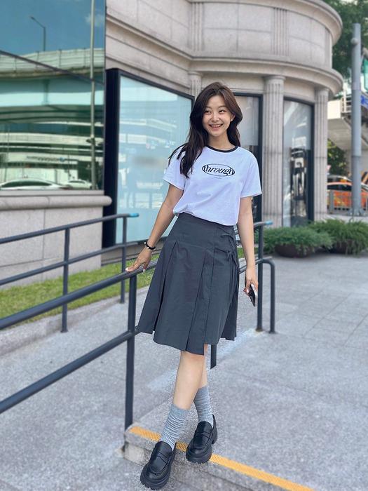 Ribbon Detail Pleats Skirt  Grey (KE4327M033)