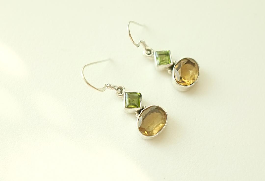 925 SILVER Peridot, Citrine gemstone dangle earrings