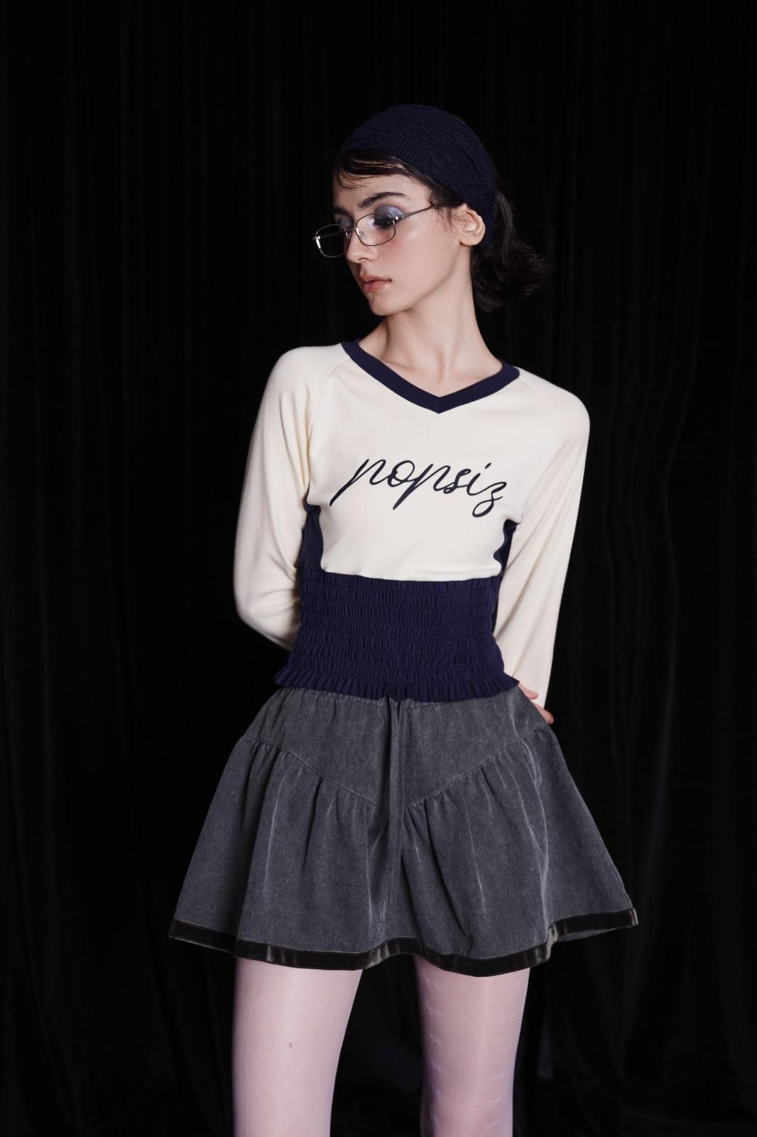 코튼) velvet taped babydoll skirt-gray