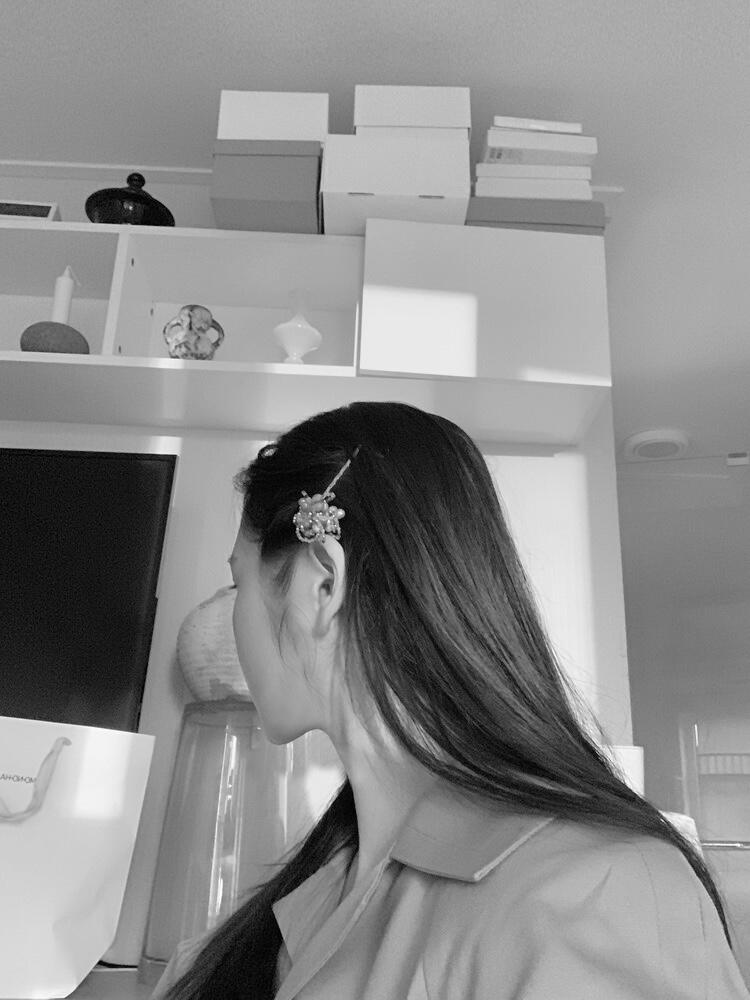 Stone flower hairpin - Silver