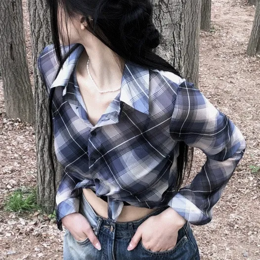 [하이틴/빈티지색감] 빈티지 시스루 체크셔츠 (2color)