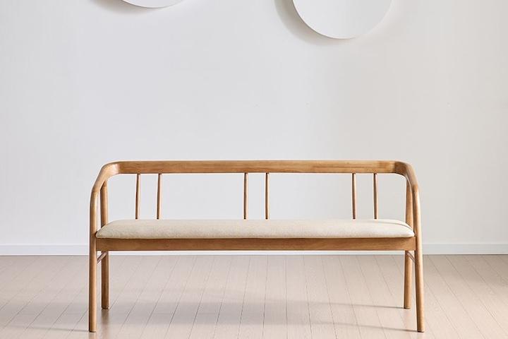 포레 벤치의자 식탁의자 고무나무 원목 카페 체어