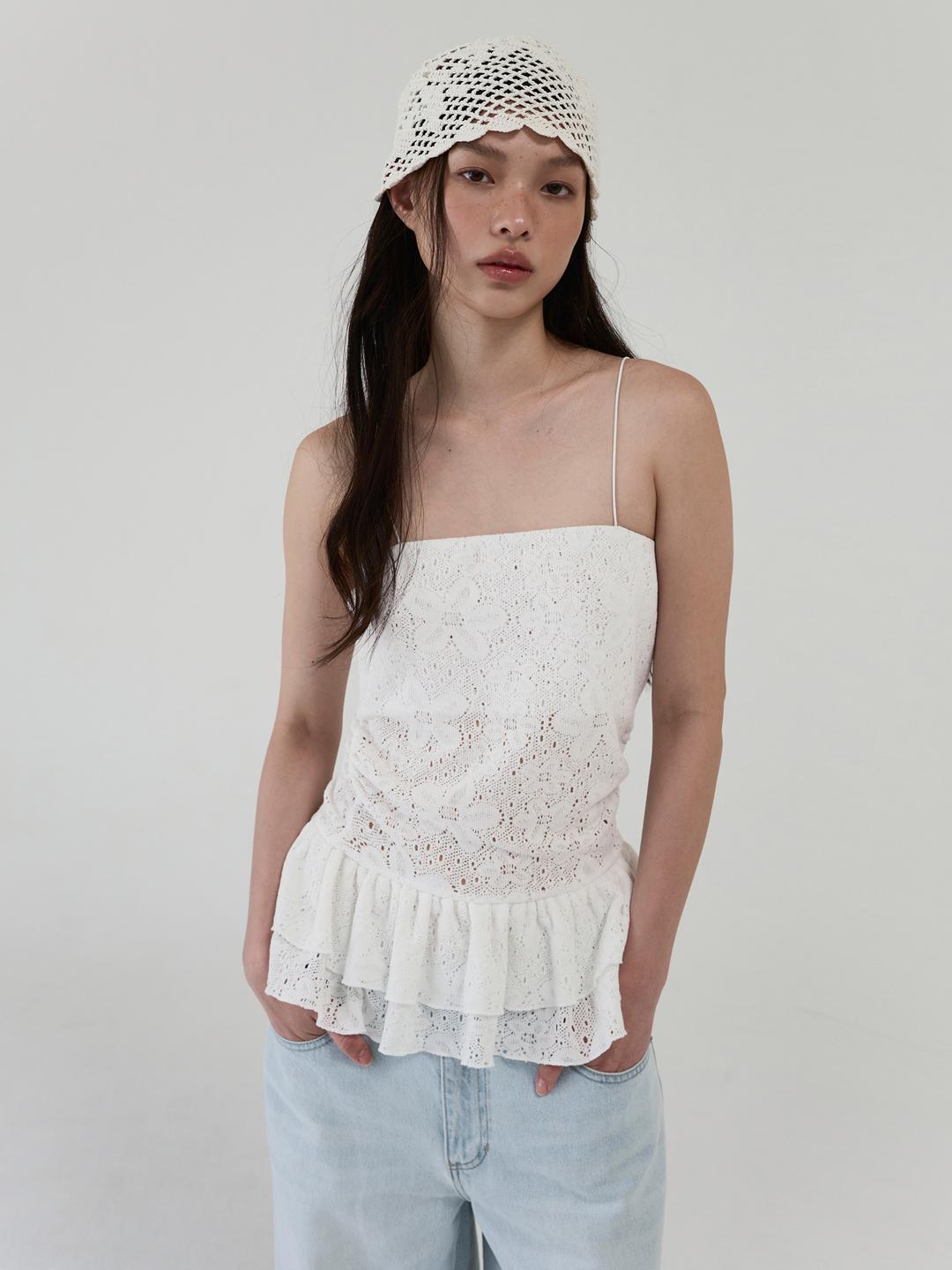 FLORAL LACE RUFFLE TOP - WHITE