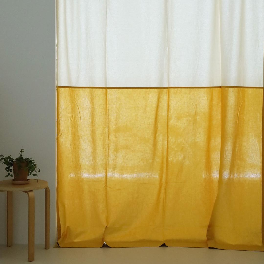 하프앤하프 커튼 (오트밀-머스터드옐로)