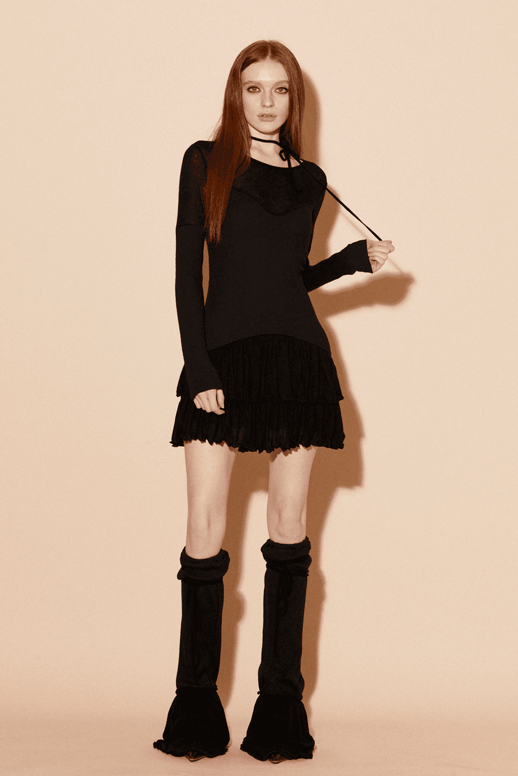 코튼.모달.텐셀) sheer jersey dress-black