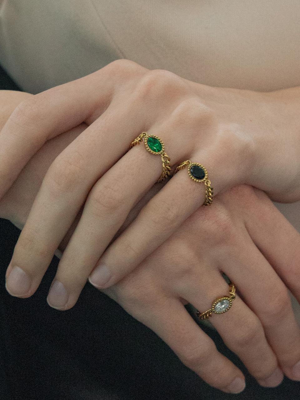 Oval color cubic chain ring (3color)