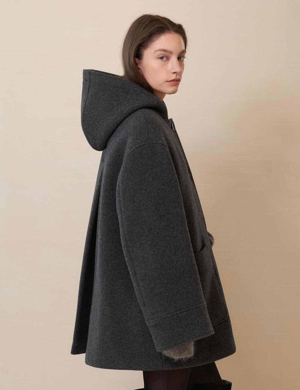 Joy Cashmere Blend Hooded Coat (Charcoal)